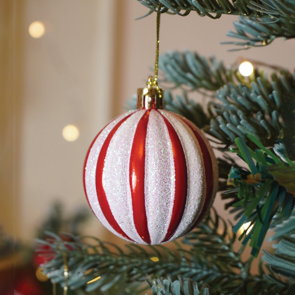 Little Surprise Box 26 pcs Gold Lid Shimmer Red & White themed Christmas Balls tree hanging, XMAS Decoration set. - Christmas Decor