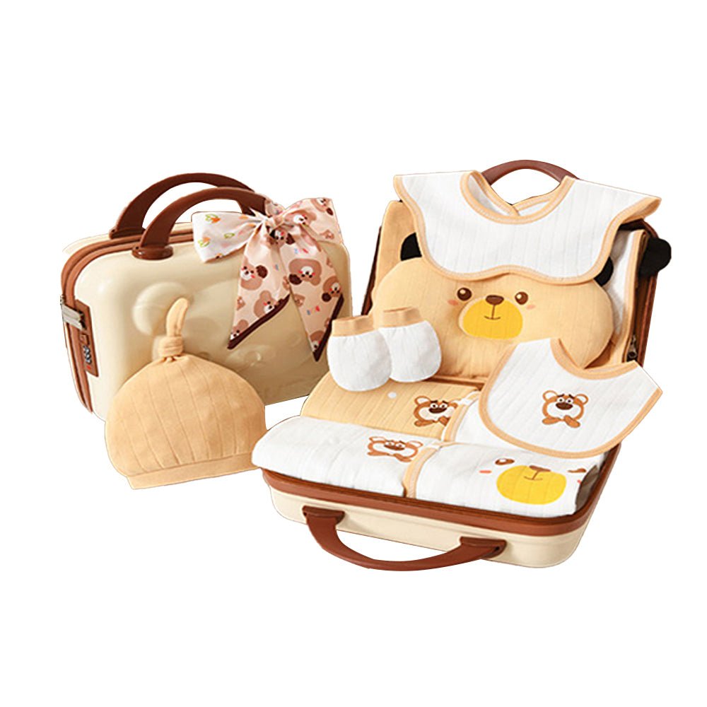 Little Surprise Box 26 pcs Mini Suitcase style Newborn Hamper-0-6 months - LSB-BS26-CRMBRWNTED-CASE