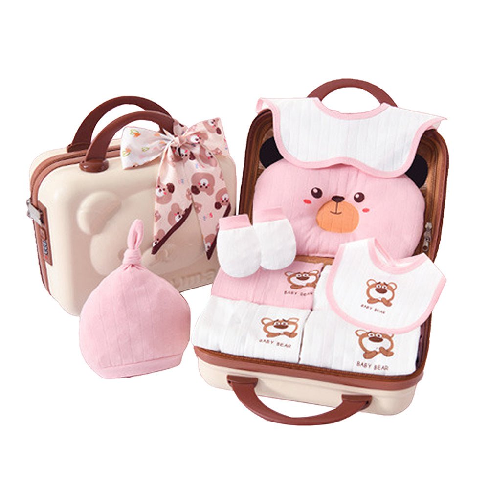 Little Surprise Box 26 pcs Mini Suitcase style Newborn Hamper-0-6 months - LSB-BS26-PNKSCALOP-CASE