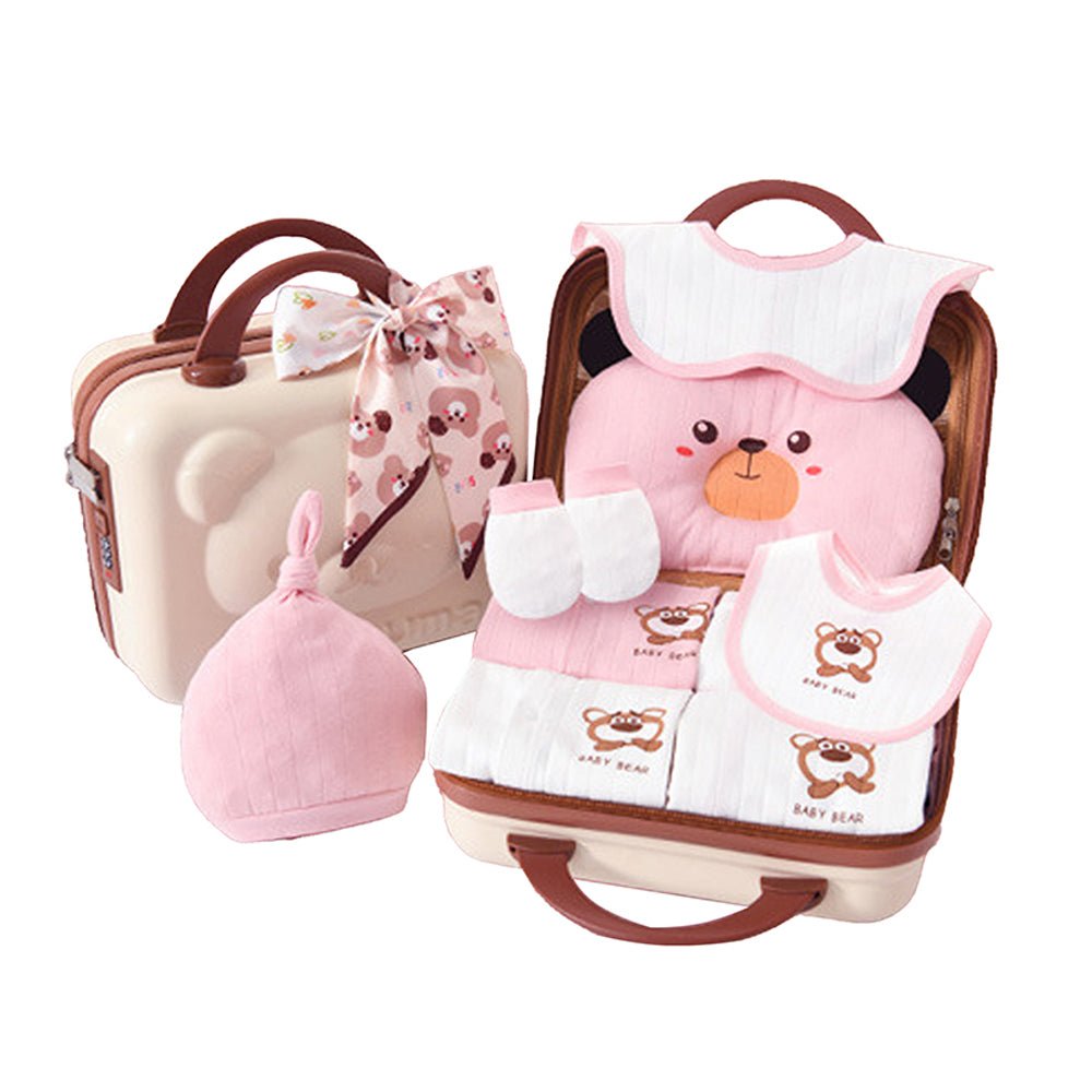 Little Surprise Box 26 pcs Mini Suitcase style Newborn Hamper-0-6 months - LSB-BS26-PNKBRWNTED-CASE