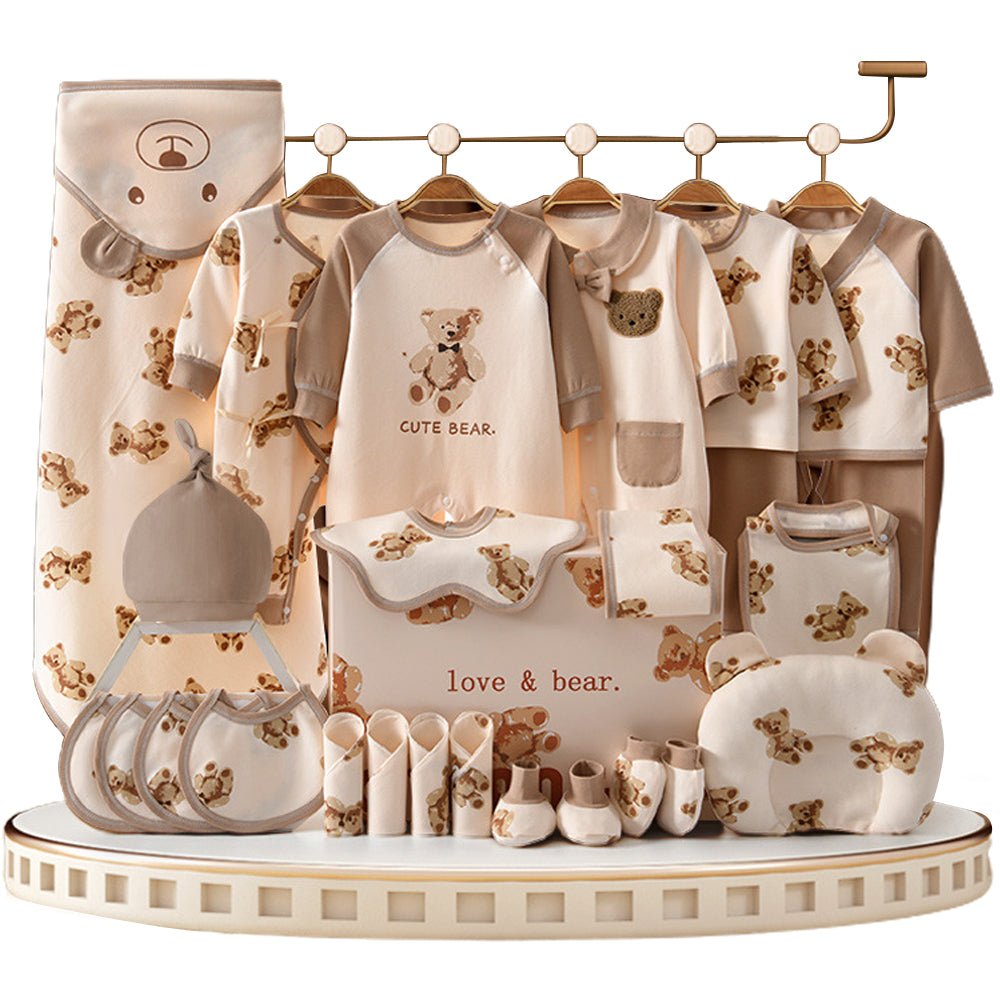 Little Surprise Box 26pcs Cream & Brown Teddy Love, New born Baby Girl/Boy Gift Hamper Box, (0 - 6months) - LSB - BS26 - CrmBrntddylo