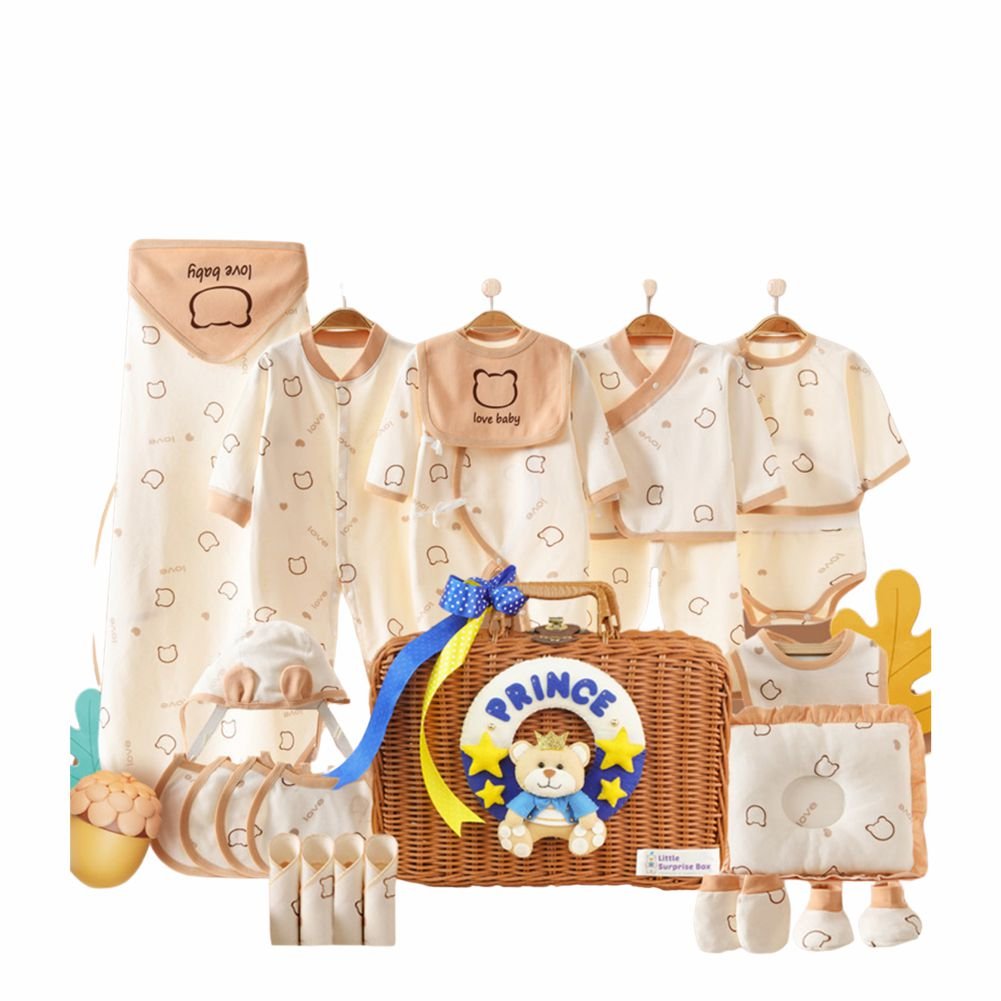 Little Surprise Box 27 pcs Brown Prince Teddy Newborn Baby Girl/Baby Boy Gift Hamper set - 0 - 6Months - LSB - BS27 - BRWNPRINCETED - BRBSK - 1