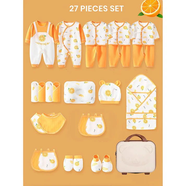 Little Surprise Box 27 Pcs Newborn Baby Girl/ Boy All Season Wear Gift Hamper With Suitcase - LSB - BS - 27 - ORNGE - SC