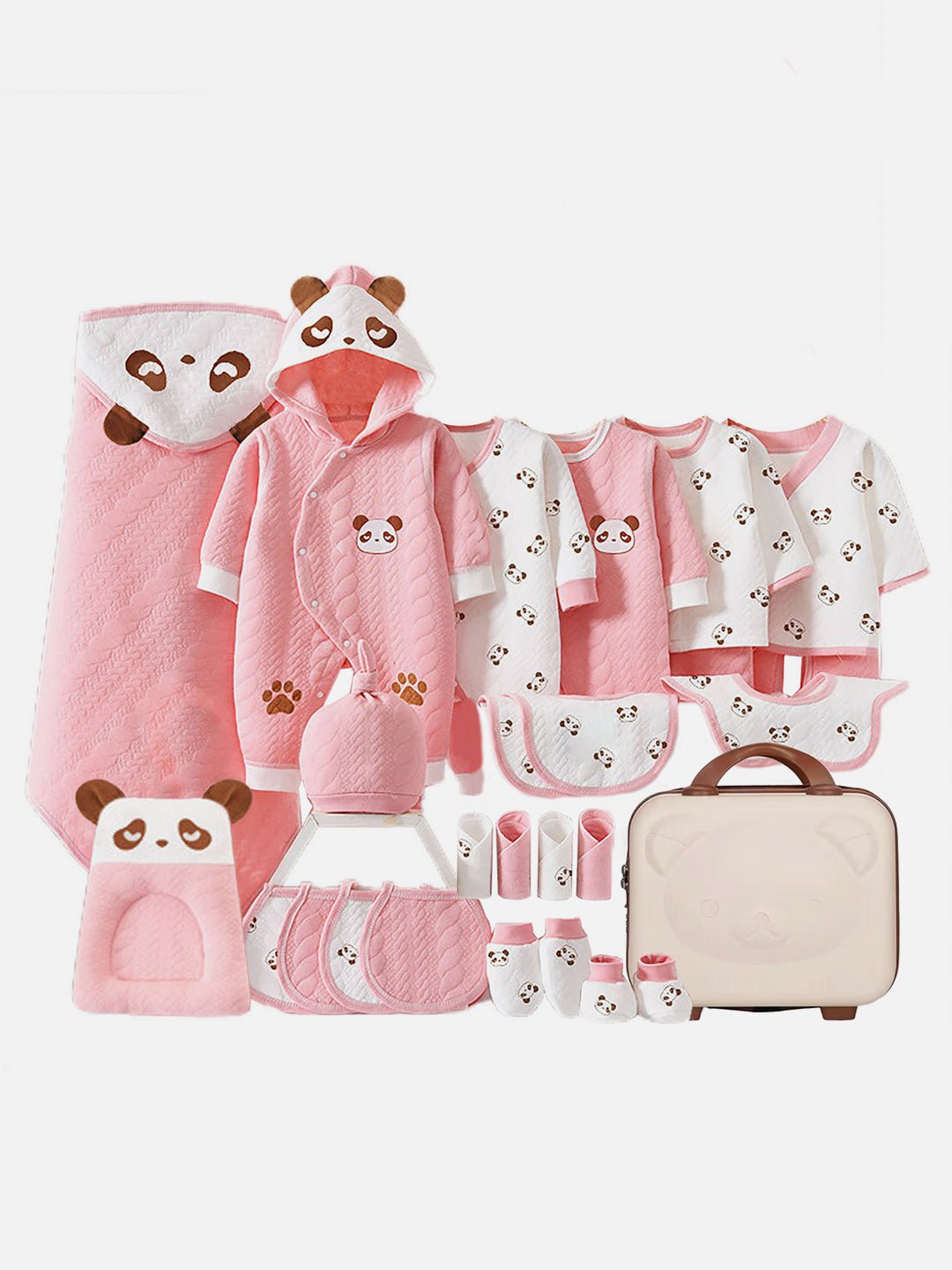 Little Surprise Box 27 Pcs Newborn Baby Girl/ Boy All Season Wear Gift Hamper With Suitcase - LSB - BS - 27 - PNKSLPYPANDA - SC