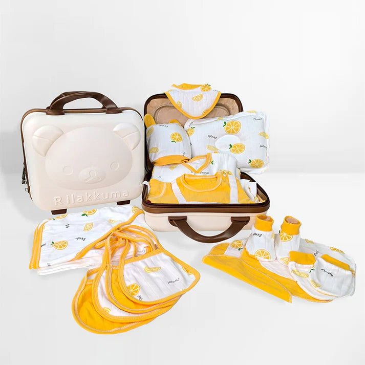 Little Surprise Box 27 Pcs Newborn Baby Girl/ Boy All Season Wear Gift Hamper With Suitcase - LSB - BS - 27 - ORNGE - SC