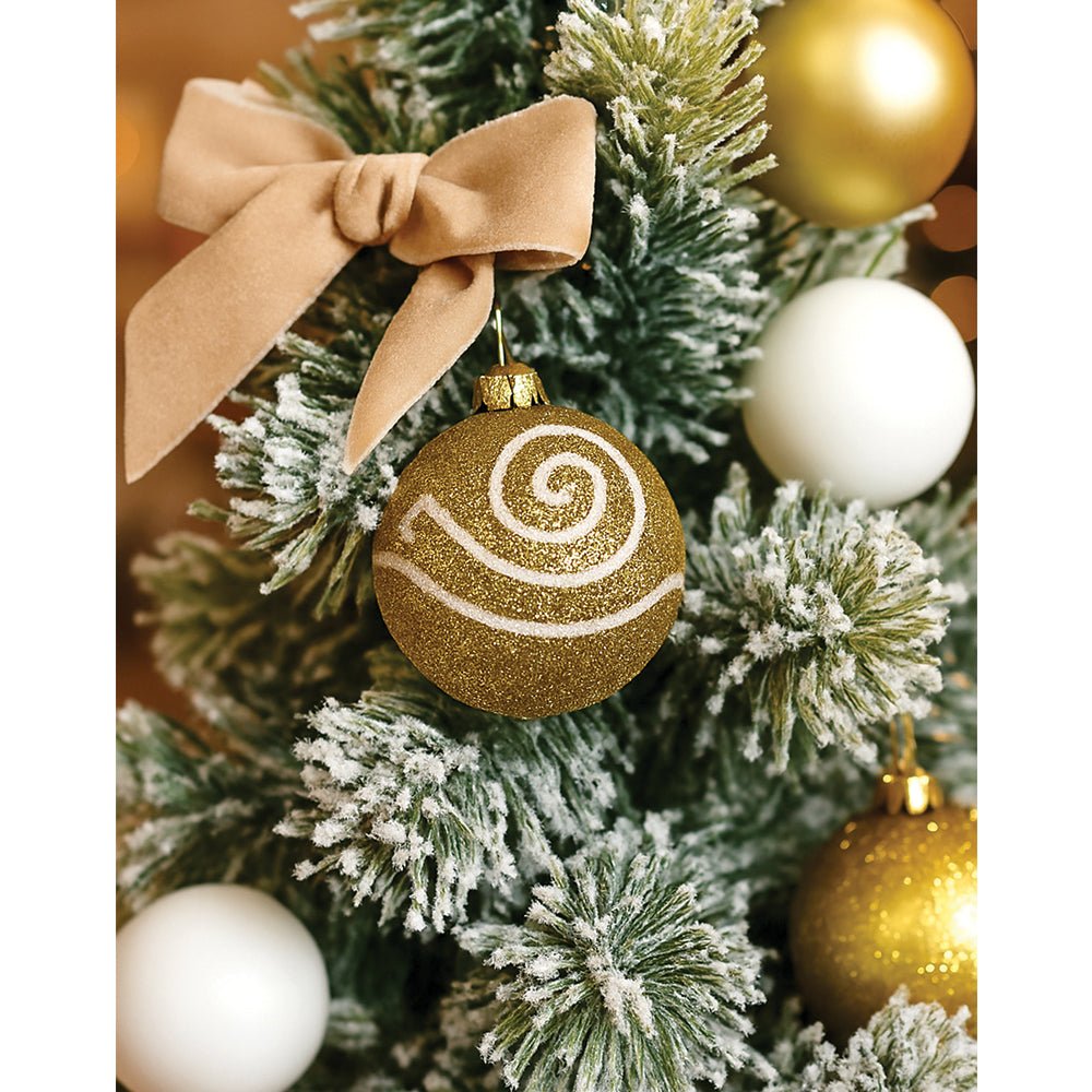 Little Surprise Box 2feet Red Swirl Frosty Bushy Christmas Tree filled with balls and ornament Fillers - Gold Christmas Tree