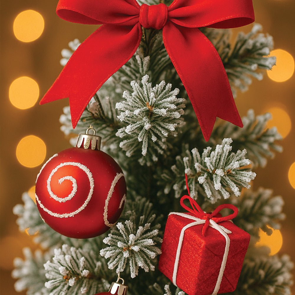 Little Surprise Box 2feet Red Swirl Frosty Bushy Christmas Tree filled with balls and ornament Fillers - Red Christmas Tree