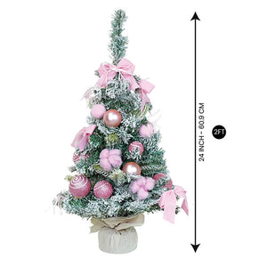 Little Surprise Box 2feet Red Swirl Frosty Bushy Christmas Tree filled with balls and ornament Fillers - Pink Christmas Tree