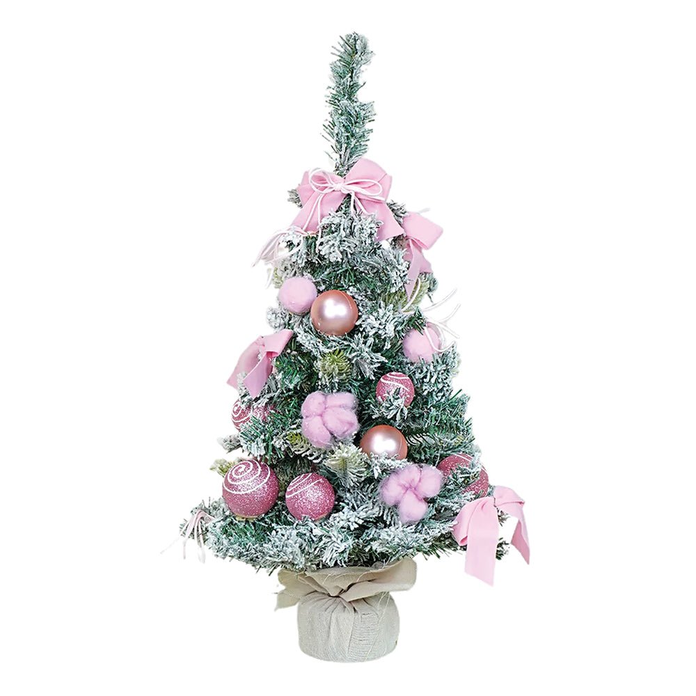 Little Surprise Box 2feet Red Swirl Frosty Bushy Christmas Tree filled with balls and ornament Fillers - Pink Christmas Tree