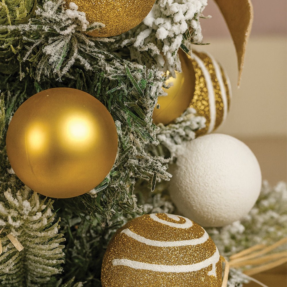 Little Surprise Box 2feet Red Swirl Frosty Bushy Christmas Tree filled with balls and ornament Fillers - Gold Christmas Tree