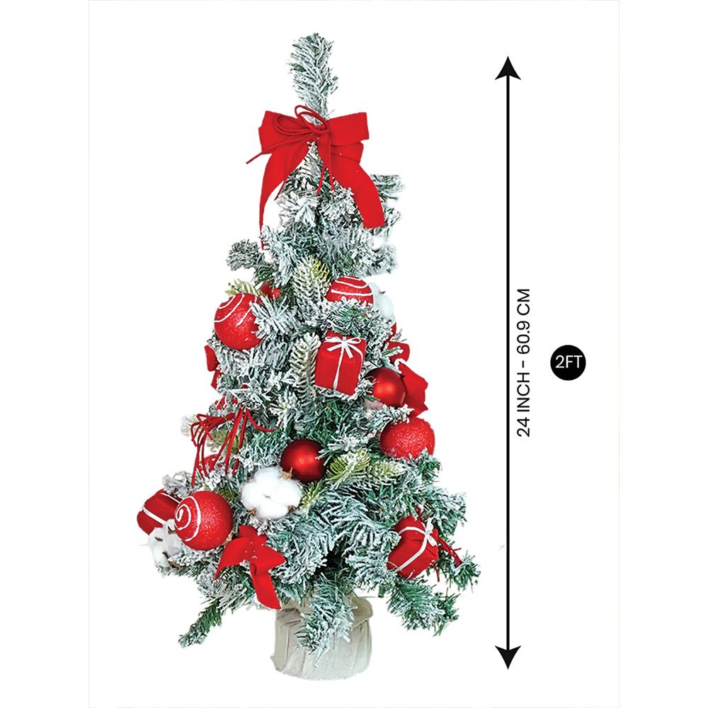 Little Surprise Box 2feet Red Swirl Frosty Bushy Christmas Tree filled with balls and ornament Fillers - Red Christmas Tree