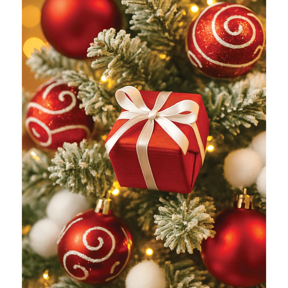 Little Surprise Box 2feet Red Swirl Frosty Bushy Christmas Tree filled with balls and ornament Fillers - Red Christmas Tree