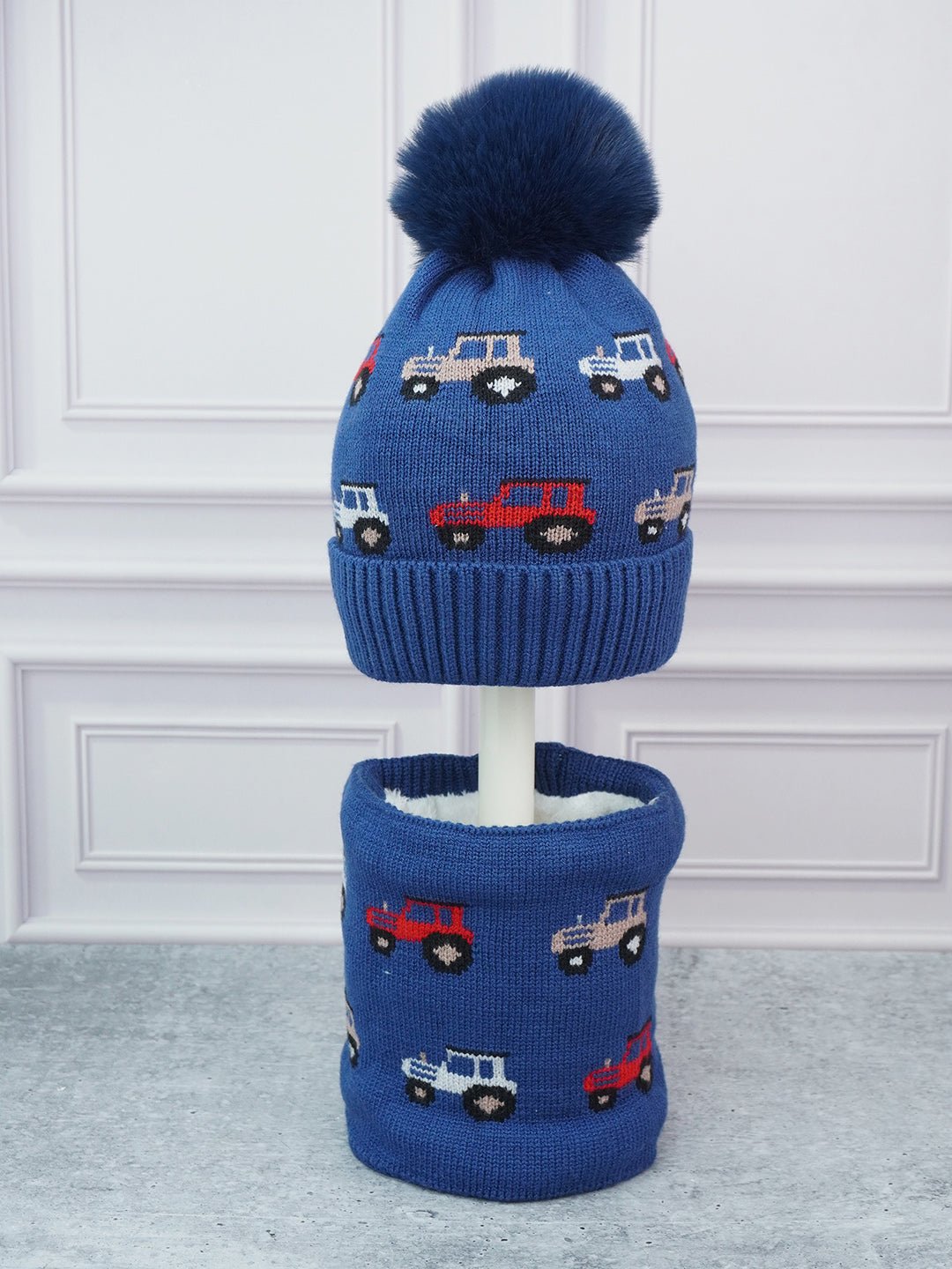 Little Surprise Box 2Pcs Cars Themed Winter Cap With Neck Cuff Style Muffler For Kids - LSB - WCAP - MS - BLUREDCARNECK