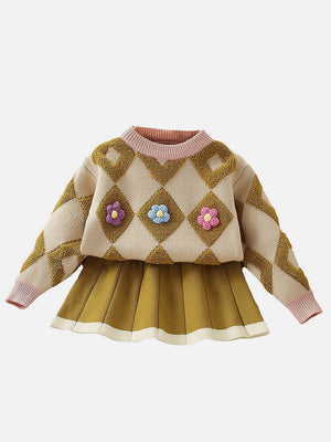 Little Surprise Box 2pcs Occur Diamond Floral Cardigan and Skirt Winterwear set for girls - LSB - 2PCSKRT - OCCRDIMONDSKRT - 2 - 3Y