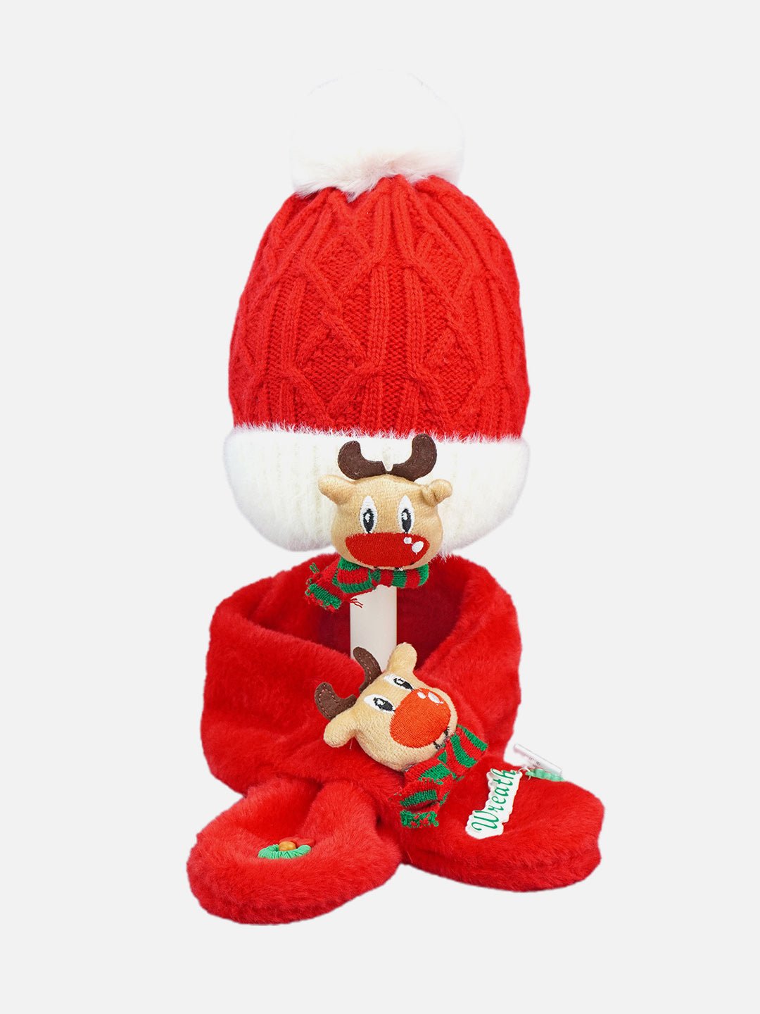 Little Surprise Box 2Pcs Red Reindeer Themed Winter Cap Beanie With Matching Long Style Neck Muffler - LSB - WCAP - MS - RDDEERLONG