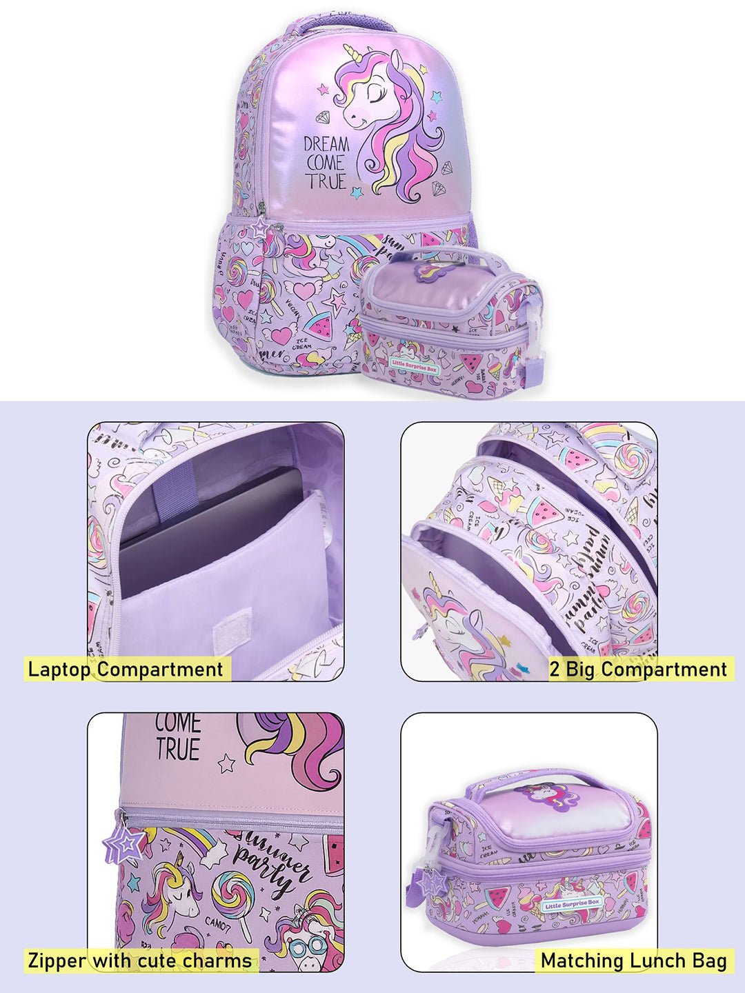 Little Surprise Box, 2pcs set Backpack & matching Lunchbag for Kids, 5yrs - 10yrs - LSB - BG - HOLGUNI - 2PCS
