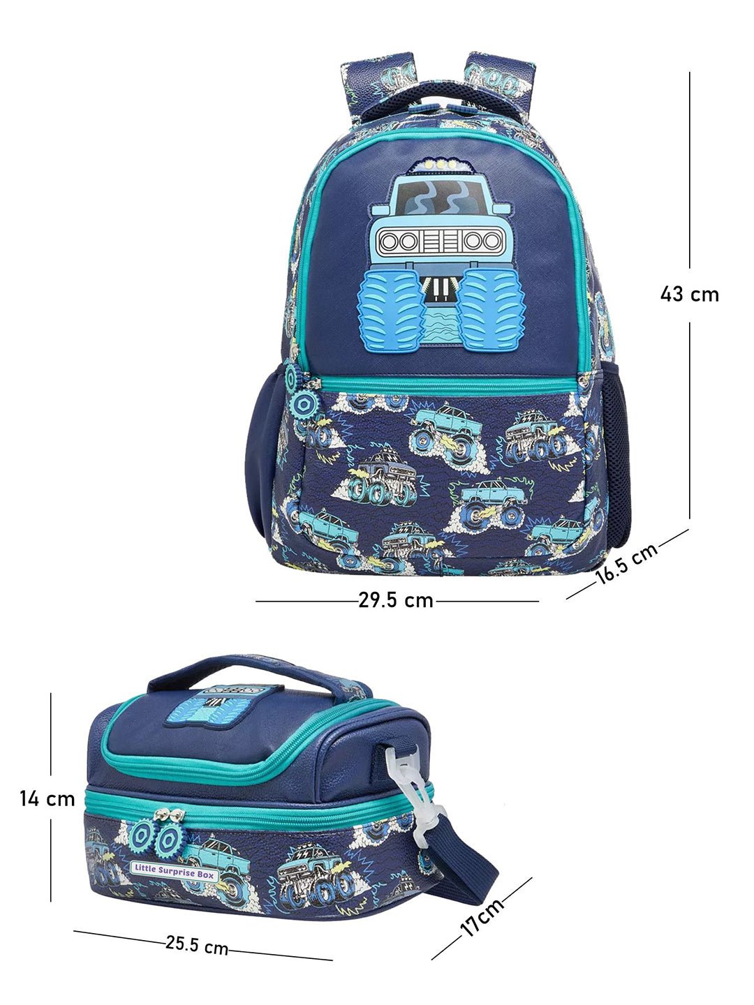 Little Surprise Box, 2pcs set Backpack & matching Lunchbag for Kids, 5yrs - 10yrs - LSB - BG - TRUCK - 2PCS