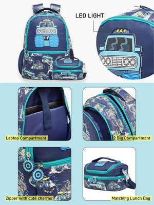 Little Surprise Box, 2pcs set Backpack & matching Lunchbag for Kids, 5yrs - 10yrs - LSB - BG - TRUCK - 2PCS