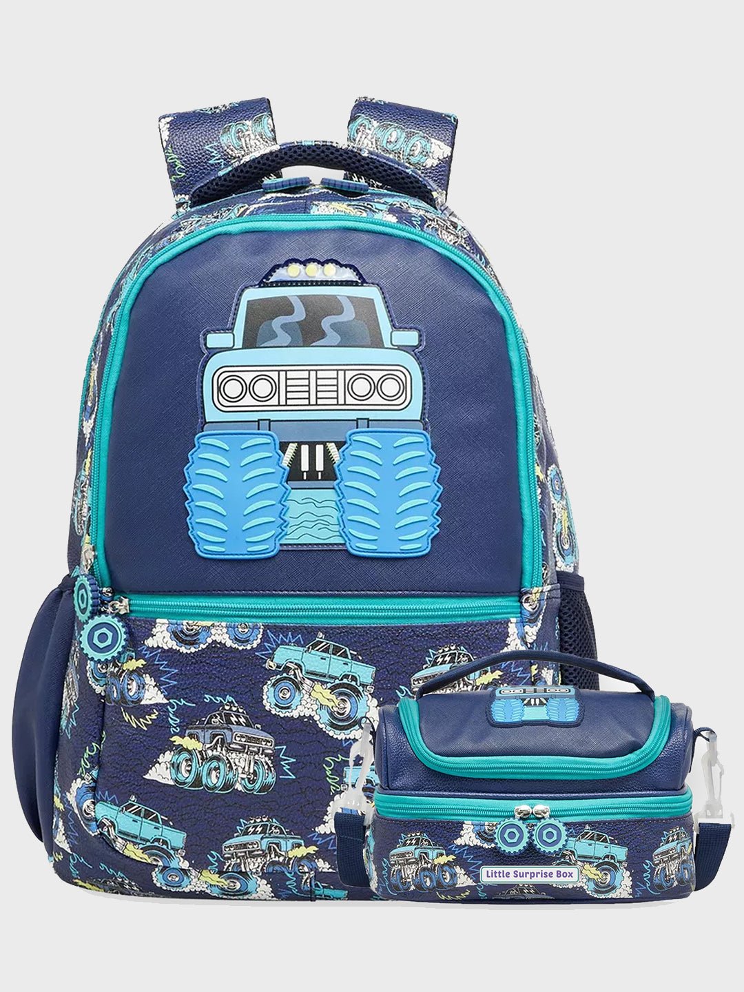 Little Surprise Box, 2pcs set Backpack & matching Lunchbag for Kids, 5yrs - 10yrs - LSB - BG - TRUCK - 2PCS