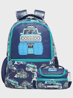 Little Surprise Box, 2pcs set Backpack & matching Lunchbag for Kids, 5yrs - 10yrs - LSB - BG - TRUCK - 2PCS
