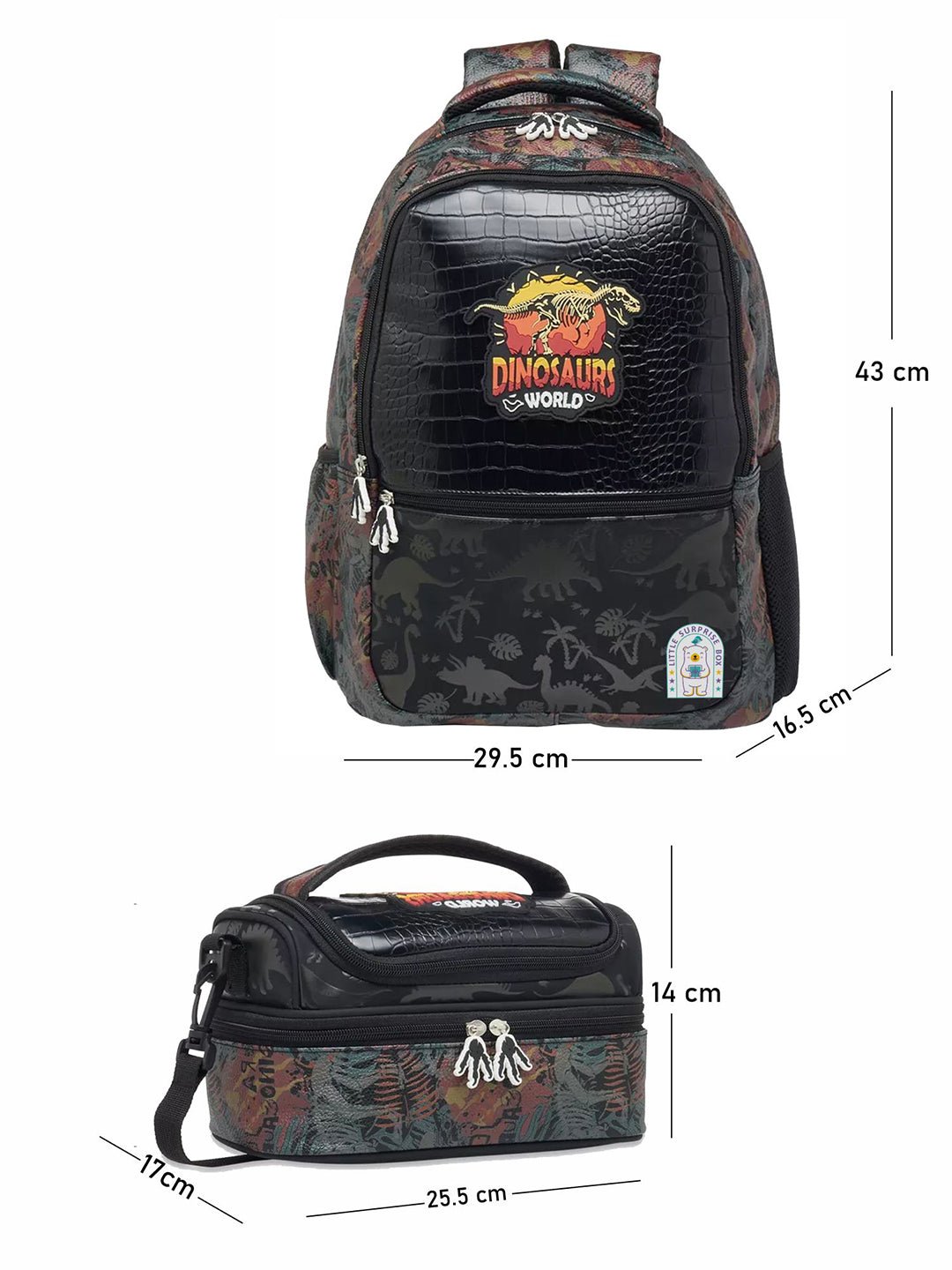 Little Surprise Box, 2pcs set Backpack & matching Lunchbag for Kids, 5yrs - 10yrs - LSB - BG - JURASIC - 2PCS