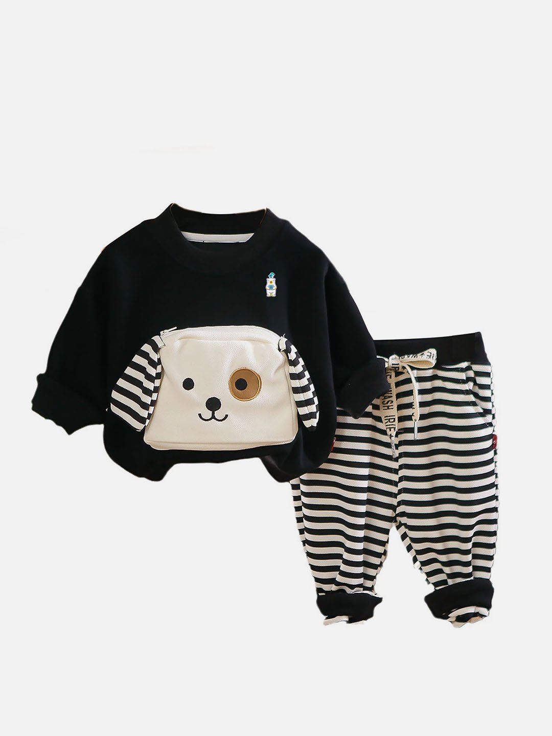 Little Surprise Box 2Pcs Set Doggy Eye Patch Track Suit Set For Toddler Winter & All Season Wear - LSB - 2PCS - BLGDOGEYESTRCKS - 2 - 3Y