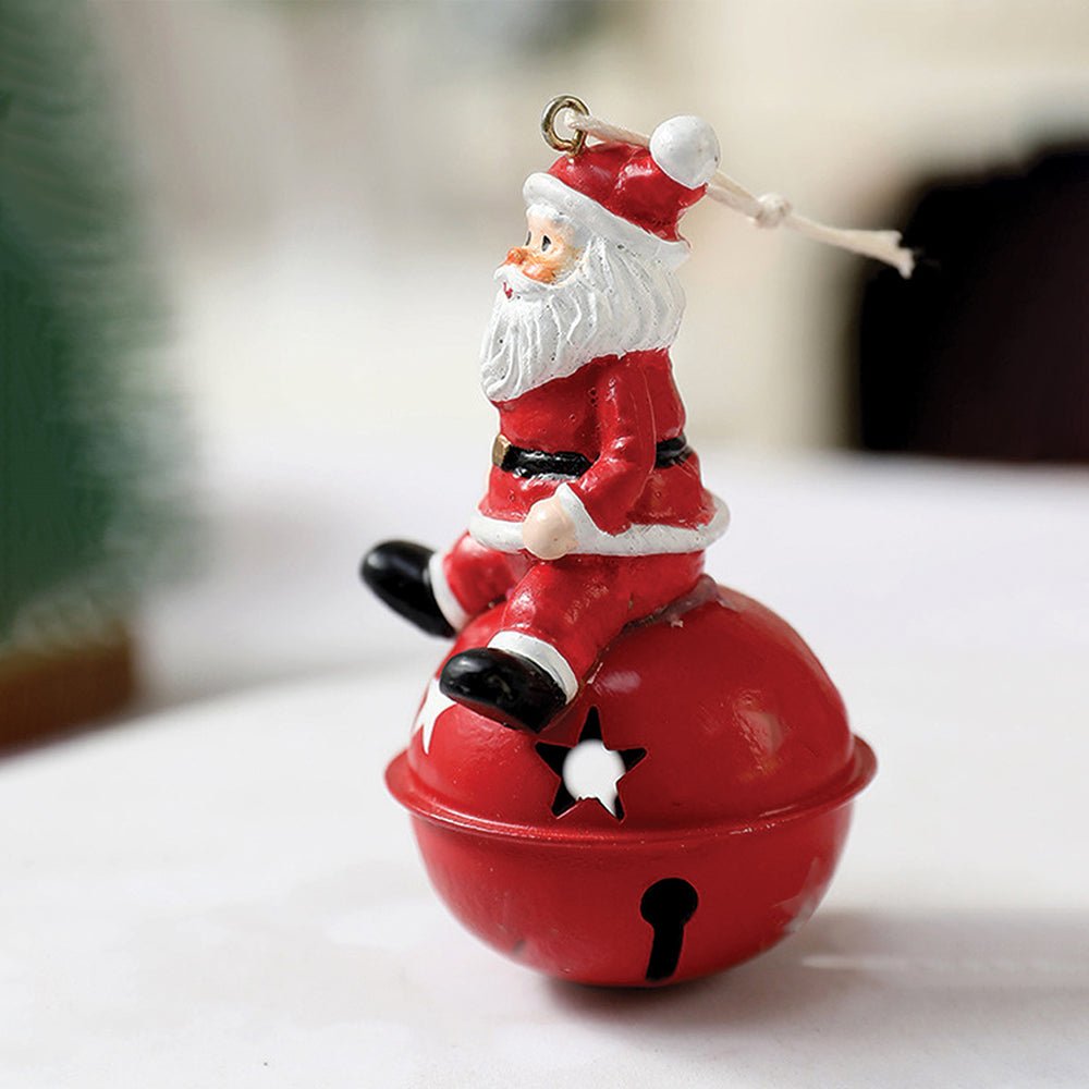 Little Surprise Box 2pcs set of Shiny Red Ringing Metal Bell with sitting Santa Christmas tree Ornaments - Christmas Decor