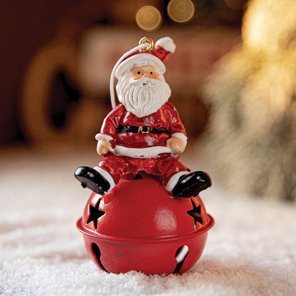 Little Surprise Box 2pcs set of Shiny Red Ringing Metal Bell with sitting Santa Christmas tree Ornaments - Christmas Decor