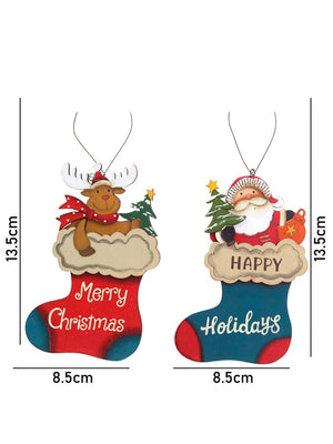 Little Surprise Box 2pcs set of Wooden Stockings with Santa & Reindeer Christmas tree Ornaments - Christmas Decor