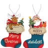 Little Surprise Box 2pcs set of Wooden Stockings with Santa & Reindeer Christmas tree Ornaments - Christmas Decor