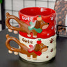 Little Surprise Box, 2pcs Stacked Red & cream Puppy Tail Handle Christmas & Pet lover Ceramic Mugs - Christmas Cutlery