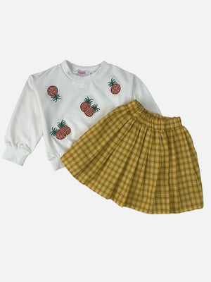 Little Surprise Box 2pcs White Pineapple Sweatshirt Skirt Winterwear set for Girls - LSB - 2PCSKRT - WHTEPNAPLE - 2 - 3Y
