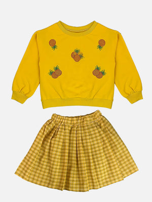 Little Surprise Box 2pcs Yellow Pineapple Sweatshirt, Skirt Winterwear set for Girls - 2 - 3Y - LSB - 2PCSKRT - YELWPNAPLE - 2 - 3Y