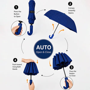 Little Surprise Box 3 Fold Checkered Umbrella | The Mom Store - Navy Blue Umbrella