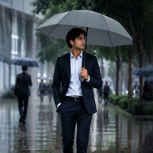 Little Surprise Box 3 Fold Checkered Umbrella | The Mom Store - Grey Umbrella