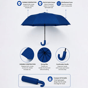 Little Surprise Box 3 Fold Checkered Umbrella | The Mom Store - Navy Blue Umbrella