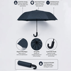 Little Surprise Box 3 Fold Checkered Umbrella | The Mom Store - Black Umbrella