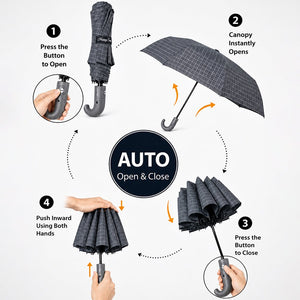 Little Surprise Box 3 Fold Checkered Umbrella | The Mom Store - Grey Umbrella
