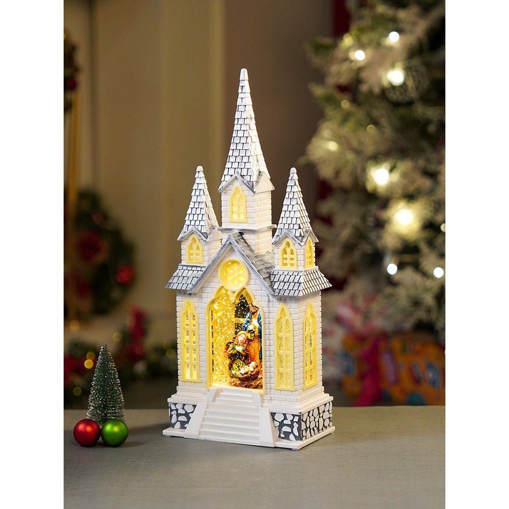 Little Surprise Box 3 Tower Church with Holy Family Decor with Musical Glitter Water, Rotation & Light, Christmas Home Décor - Christmas Decor