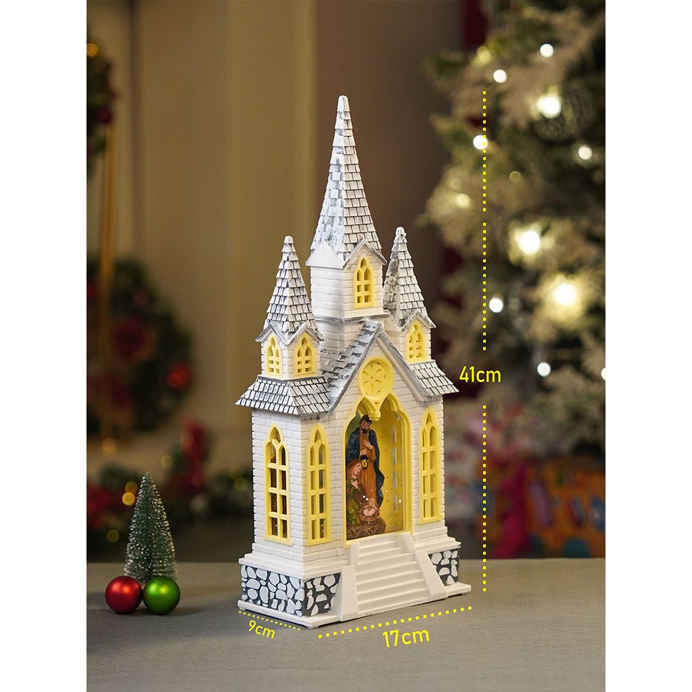 Little Surprise Box 3 Tower Church with Holy Family Decor with Musical Glitter Water, Rotation & Light, Christmas Home Décor - Christmas Decor