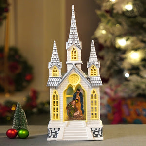 Little Surprise Box 3 Tower Church with Holy Family Decor with Musical Glitter Water, Rotation & Light, Christmas Home Décor - Christmas Decor