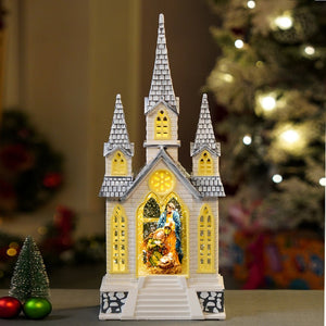 Little Surprise Box 3 Tower Church with Holy Family Decor with Musical Glitter Water, Rotation & Light, Christmas Home Décor - Christmas Decor