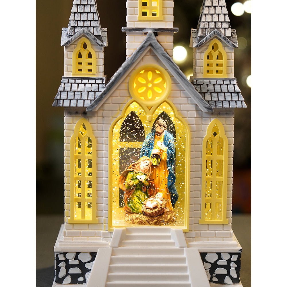 Little Surprise Box 3 Tower Church with Holy Family Decor with Musical Glitter Water, Rotation & Light, Christmas Home Décor - Christmas Decor