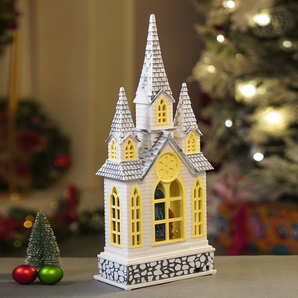 Little Surprise Box 3 Tower Church with Holy Family Decor with Musical Glitter Water, Rotation & Light, Christmas Home Décor - Christmas Decor