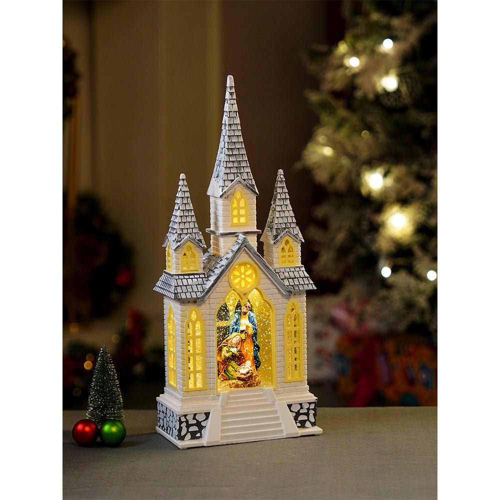 Little Surprise Box 3 Tower Church with Holy Family Decor with Musical Glitter Water, Rotation & Light, Christmas Home Décor - Christmas Decor