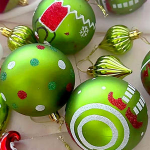 Little Surprise Box 34 pcs Grinch Green & Red Christmas Tree ornaments XMAS Tree decoration set - Christmas Decor