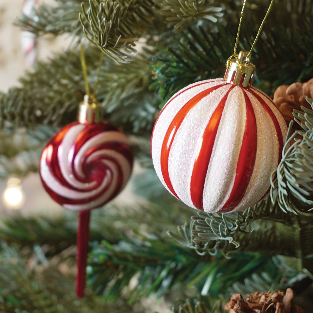 Little Surprise Box 39 pcs Red Stars and White Swirls themed Christmas Balls tree hanging, XMAS Decoration set. - Christmas Decor