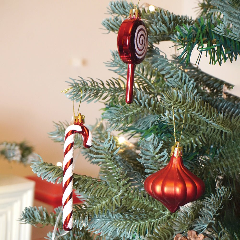 Little Surprise Box 39 pcs Red Stars and White Swirls themed Christmas Balls tree hanging, XMAS Decoration set. - Christmas Decor