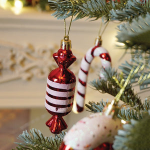Little Surprise Box 39 pcs Red White Donuts & Candies themed Christmas Balls tree hanging, XMAS Decoration set. - Christmas Decor