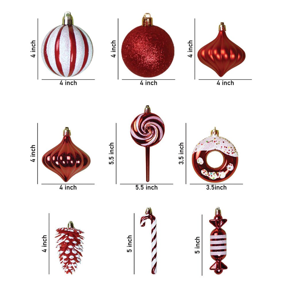 Little Surprise Box 39 pcs Red White Donuts & Candies themed Christmas Balls tree hanging, XMAS Decoration set. - Christmas Decor